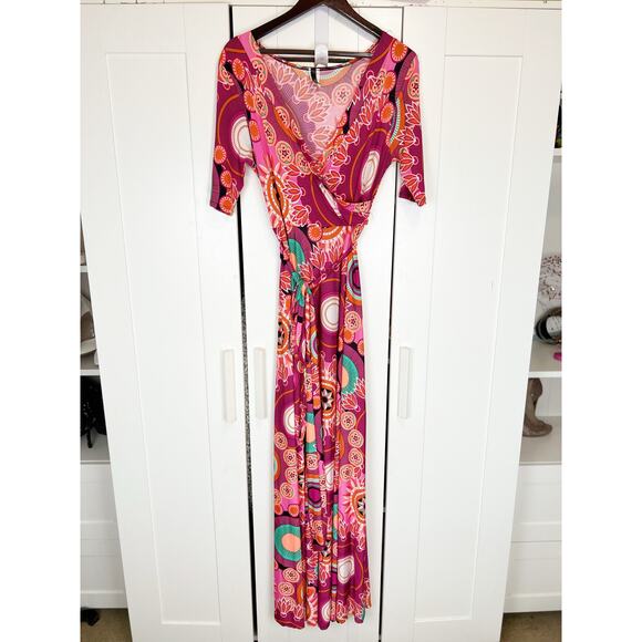 Uptown USA Floral Bohemian Tie Waist Faux Wrap Maxi Sun Dress Multicolor Size 1X - Picture 1 of 7